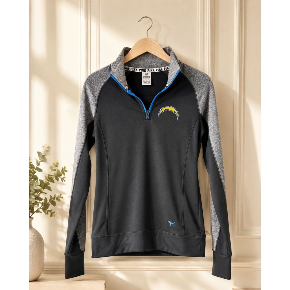 Victoria’s Secret PINK NFL Chargers Quarter Zip Pullover Women’s XS Black Gray